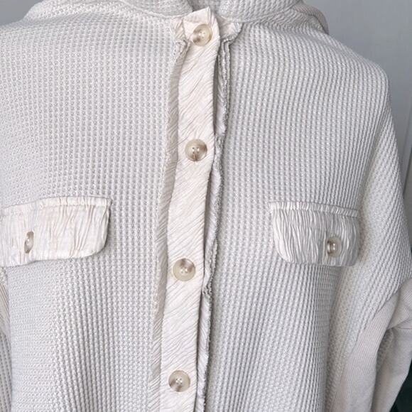 Chouyatou Loose Fit Batwing Sleeve Waffle Knit Button Down Shirt Shacket XXL - Picture 8 of 11